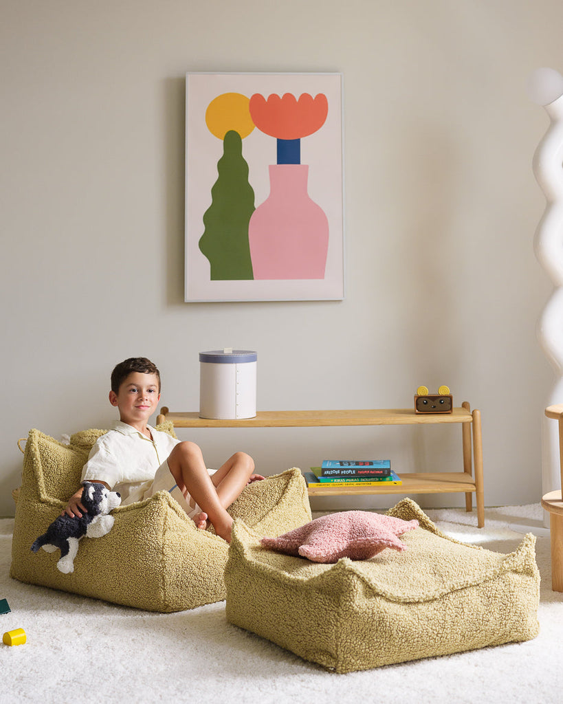 Kinder zitzak | Vierkant | Lichtgroene teddystof