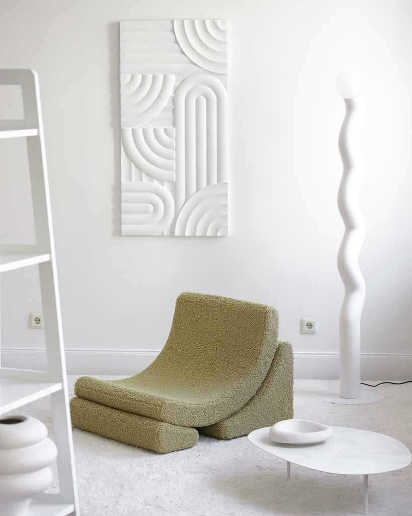 Kinder loungestoel Moon | 3-delig | Lichtgroene teddystof