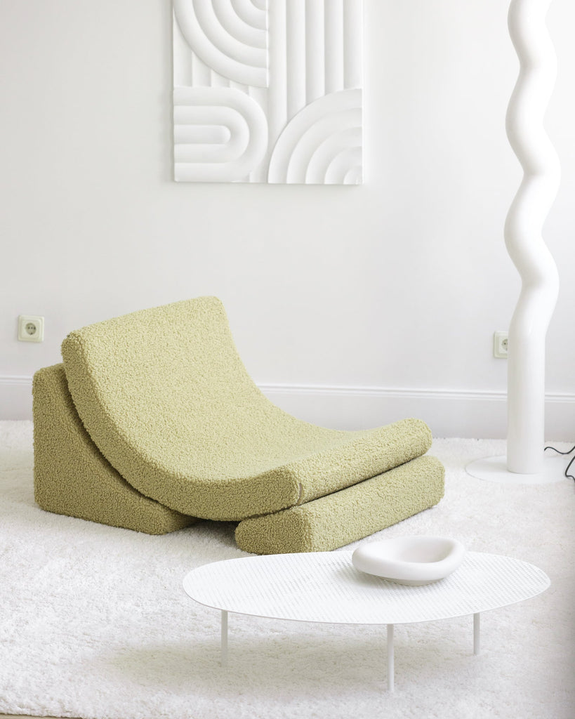 Kinder loungestoel Moon | 3-delig | Lichtgroene teddystof