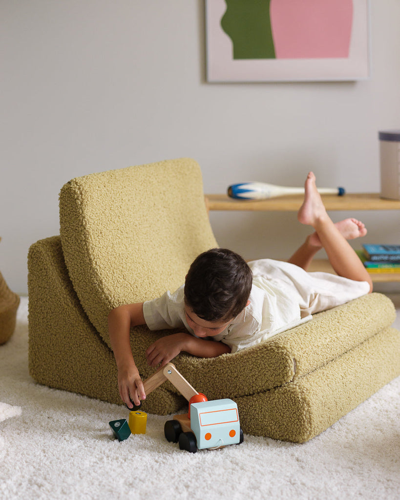 Kinder loungestoel Moon | 3-delig | Lichtgroene teddystof
