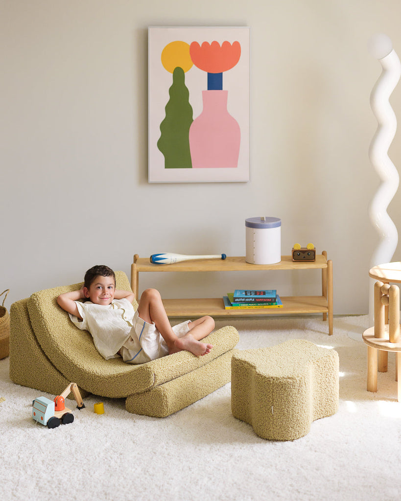 Kinder loungestoel Moon | 3-delig | Lichtgroene teddystof