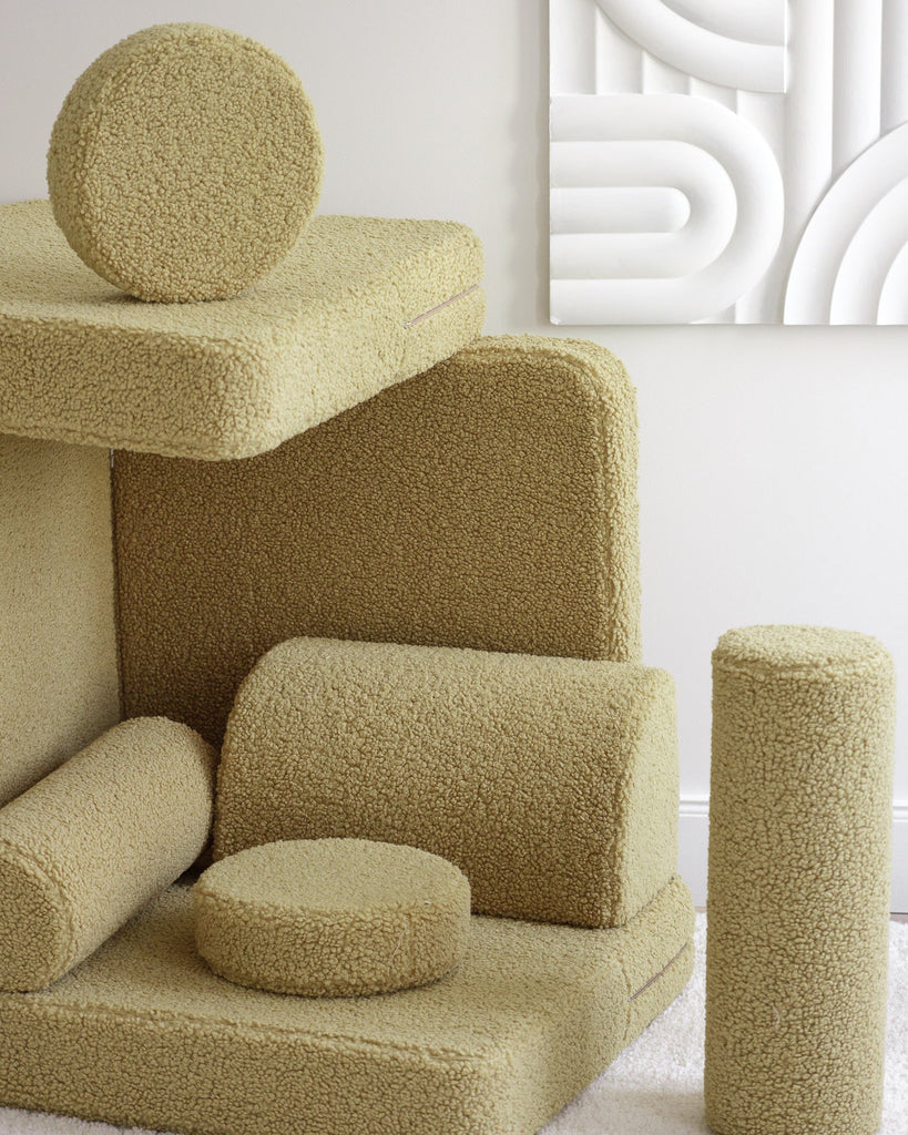 Kinder loungebank & speelset | 9-delig | Lichtgroene teddystof