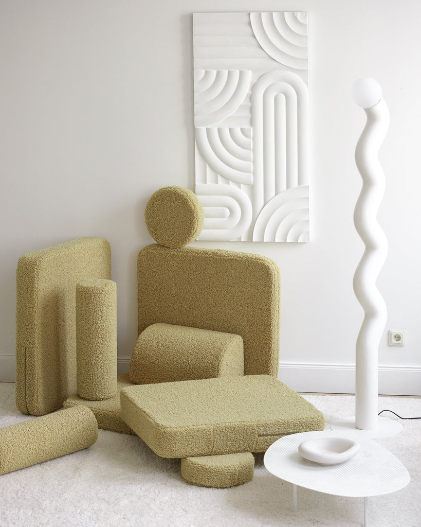 Kinder loungebank & speelset | 9-delig | Lichtgroene teddystof