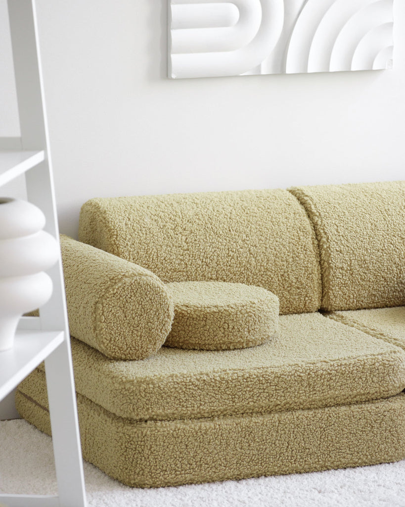 Kinder loungebank & speelset | 9-delig | Lichtgroene teddystof