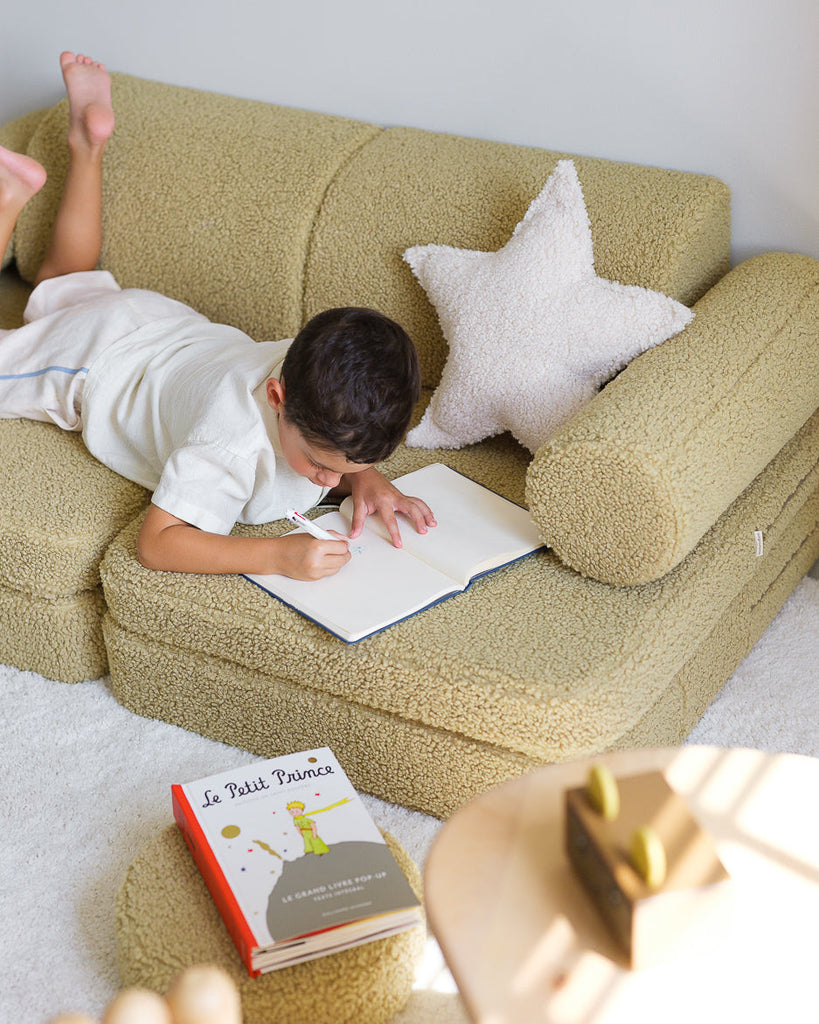 Kinder loungebank & speelset | 9-delig | Lichtgroene teddystof