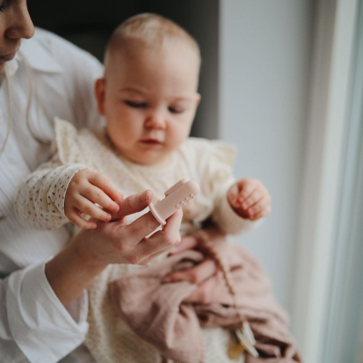 Vingertandenborstel | Blush & shifting sand | Set van 2