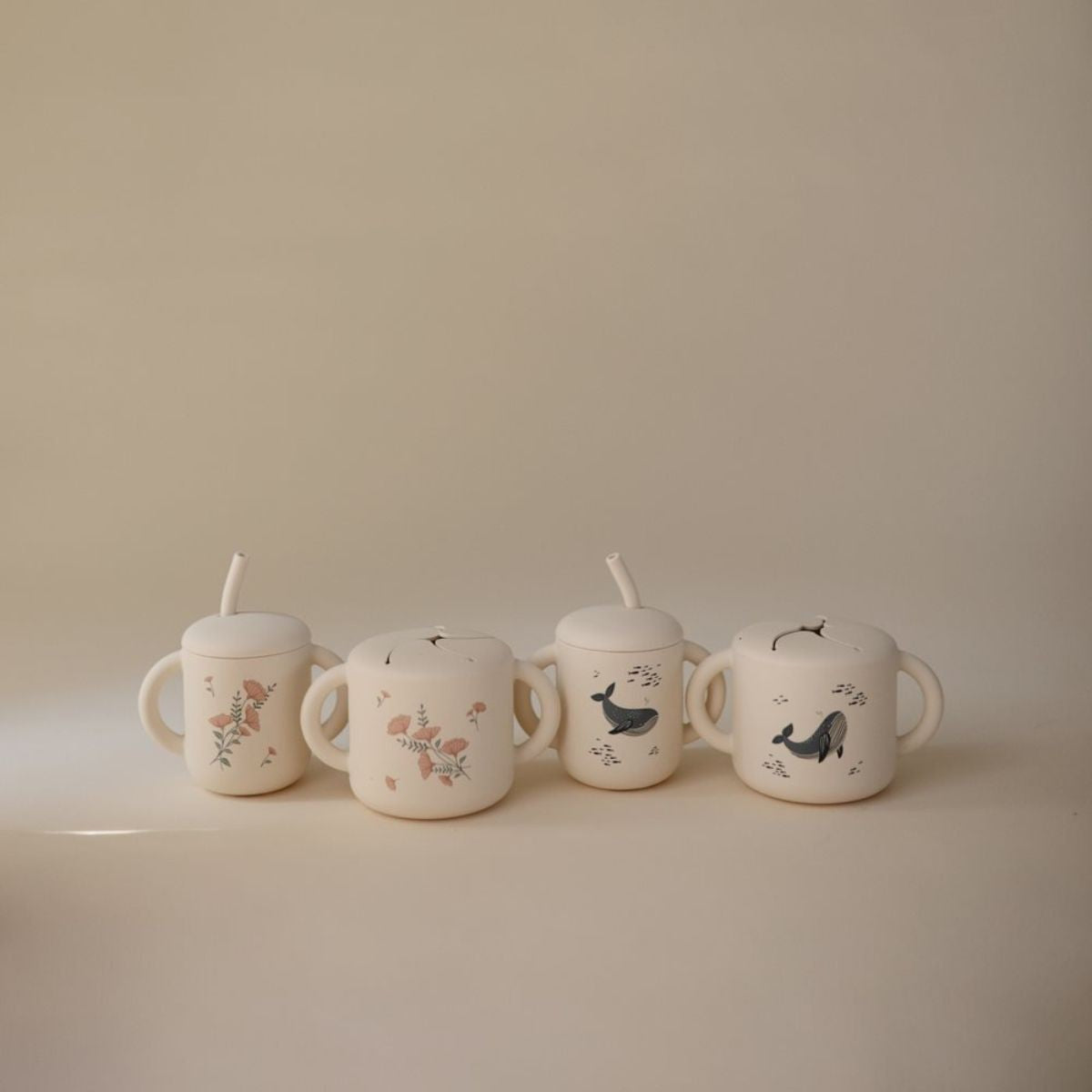 Siliconen training drinkbeker met rietje | Whales