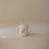 Pre-order | Siliconen training drinkbeker met rietje | Pink flowers