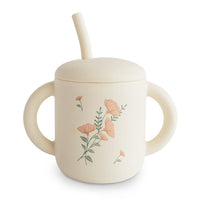 Pre-order | Siliconen training drinkbeker met rietje | Pink flowers