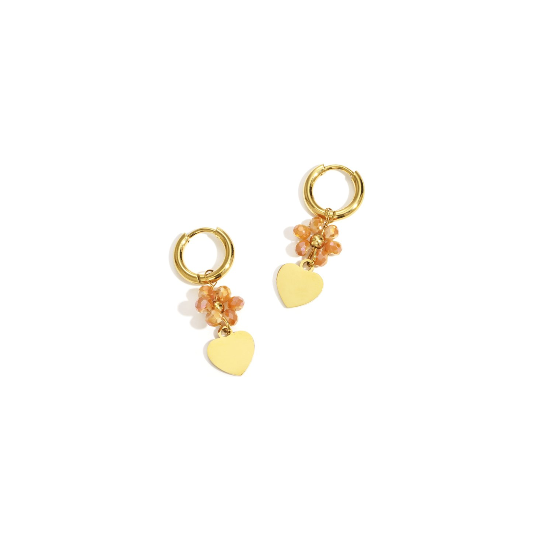Oorbellen | Flower heart | Peach & goud