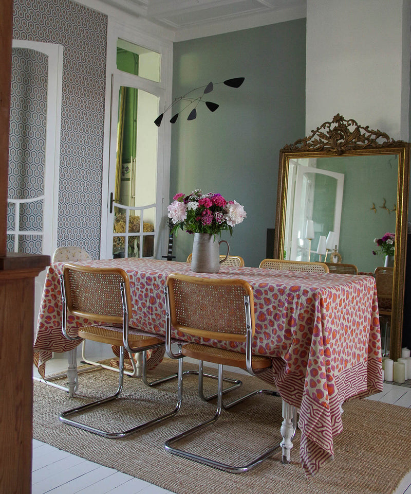 Katoenen plaid / tafelkleed in tote bag | Pink leopard