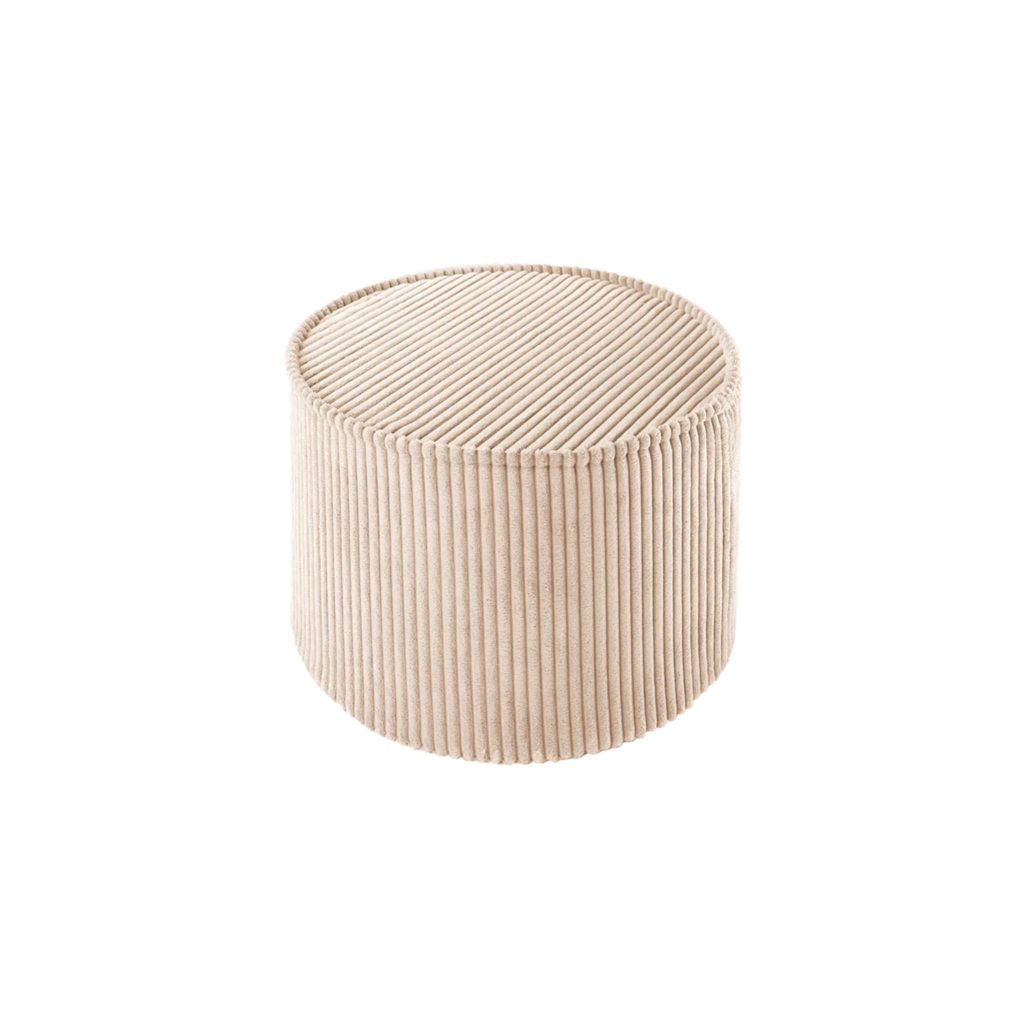 Wigiwama ronde ribstof poef Brown Sugar, beige-bruine poef met diameter 39.5 cm, duurzaam gemaakt van gerecyclede materialen