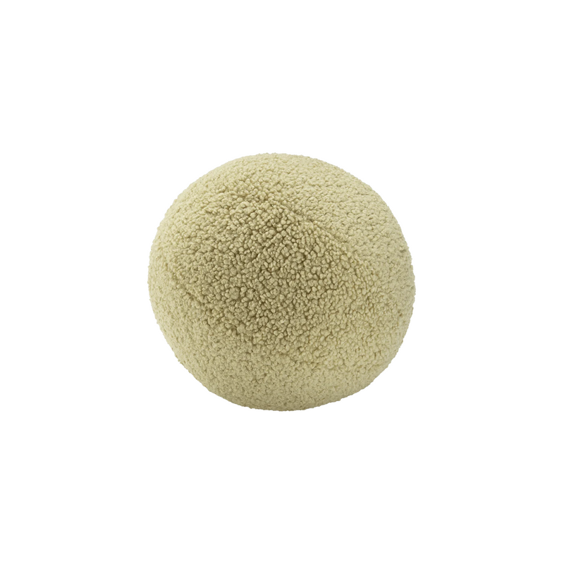 Losstaande productfoto van het groene Wigiwama teddy sierkussen in matcha kleur. Met zachte OEKO-TEX® teddystof en 35 cm doorsnede, ideaal voor de kinderkamer of woonkamer.