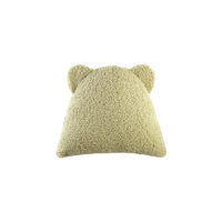 Schattig sierkussen in de vorm van een beertje met oortjes, bekleed met OEKO-TEX® gecertificeerde teddystof in matcha. Een duurzame en kindvriendelijke eyecatcher voor elke kinderkamer.