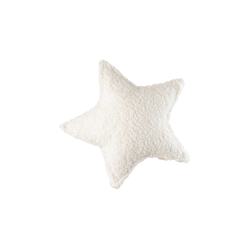 Productafbeelding van het Wigiwama stervormige sierkussen in cream witte teddystof – afmeting 40 x 40 cm, met polyester vulling.