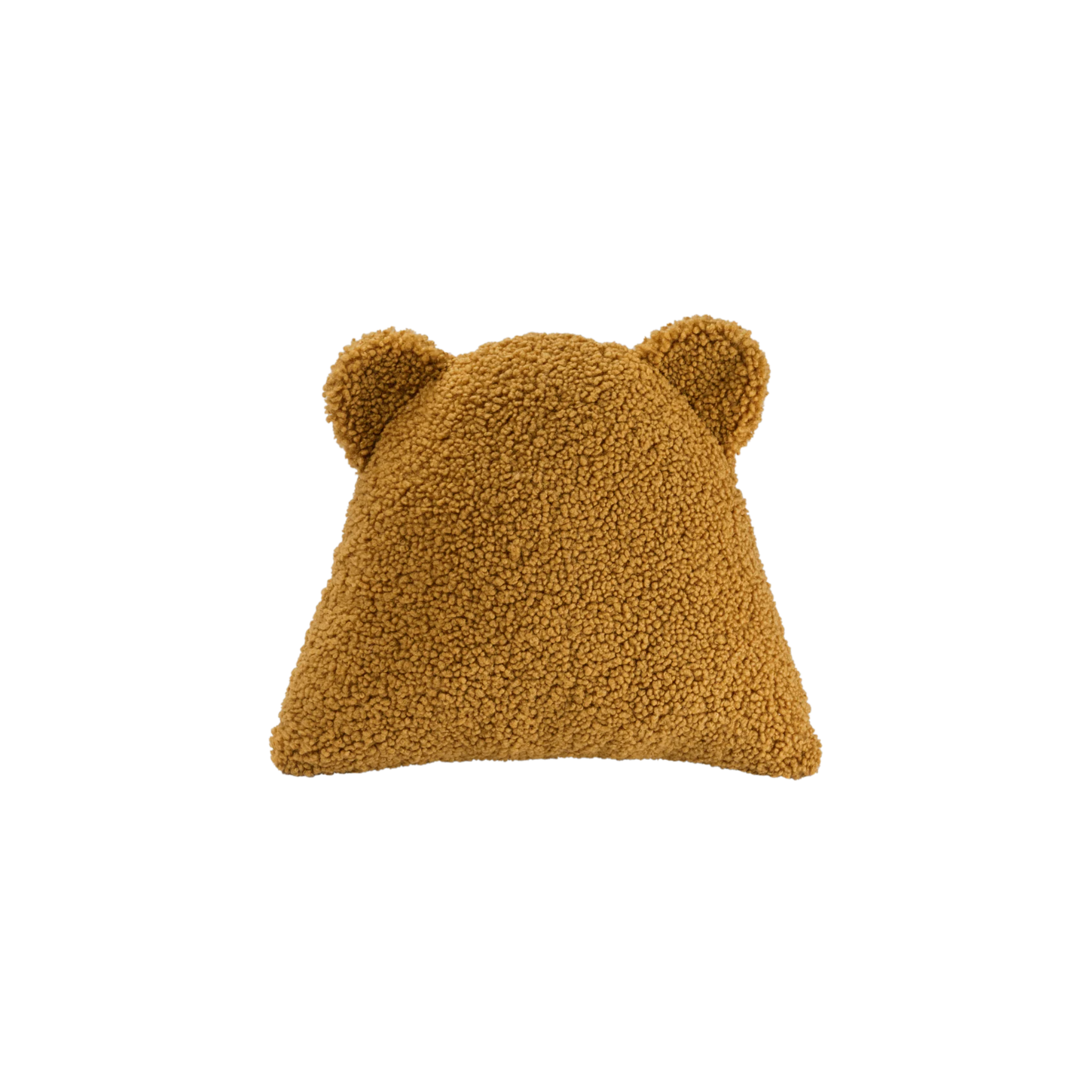 Dit beervormige teddy kussen in warme okergele tint is een prachtig en verantwoord accessoire voor de kinderkamer. Dankzij het compacte formaat en de stevige vulling is het ideaal als speelkussen of decoratief element.