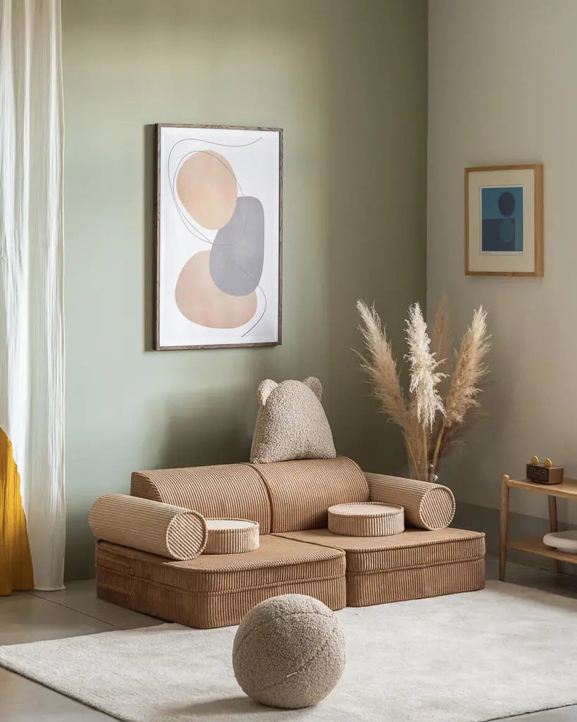 Modulaire kinderbank & speelset | 9-delig | Bruine & beige ribstof