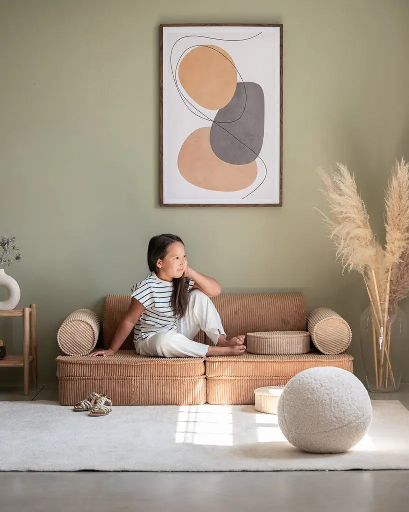 Modulaire kinderbank & speelset | 9-delig | Bruine & beige ribstof