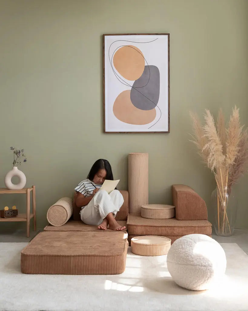Modulaire kinderbank & speelset | 9-delig | Bruine & beige ribstof