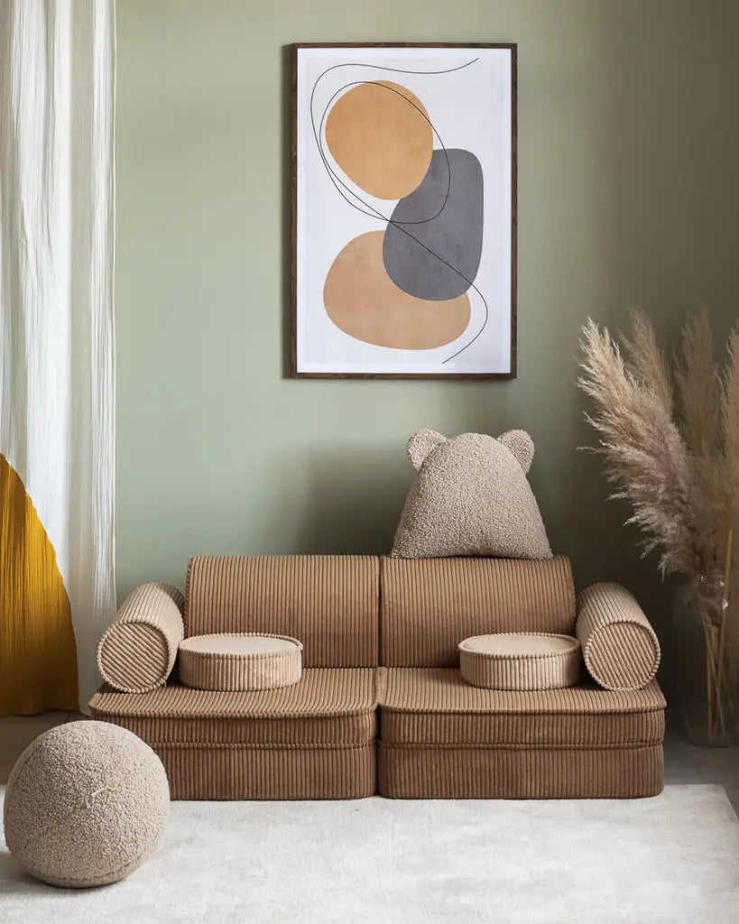 Modulaire kinderbank & speelset | 9-delig | Bruine & beige ribstof