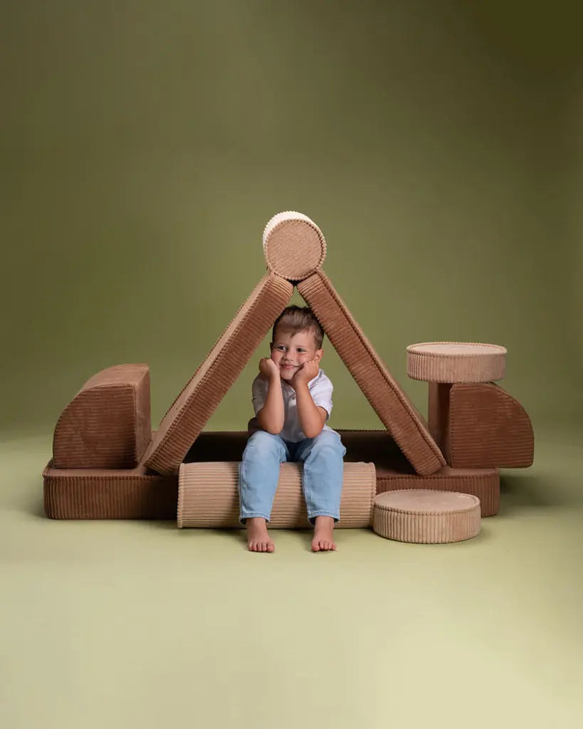 Modulaire kinderbank & speelset | 9-delig | Bruine & beige ribstof