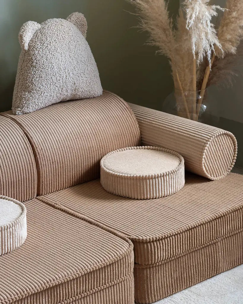 Modulaire kinderbank & speelset | 9-delig | Bruine & beige ribstof