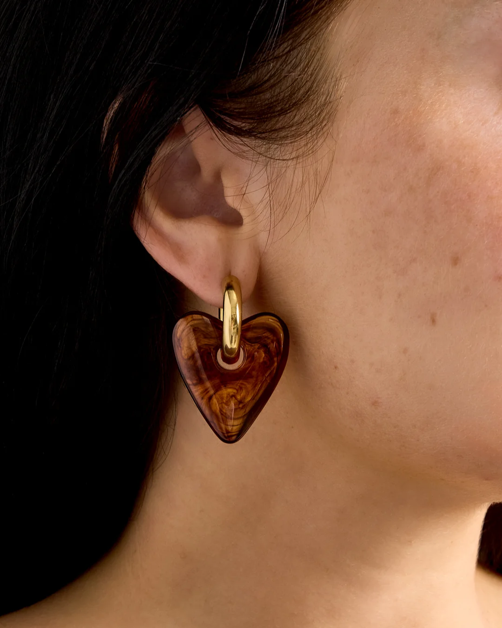 Oorbellen | Tortoise heart | Goud & bruin