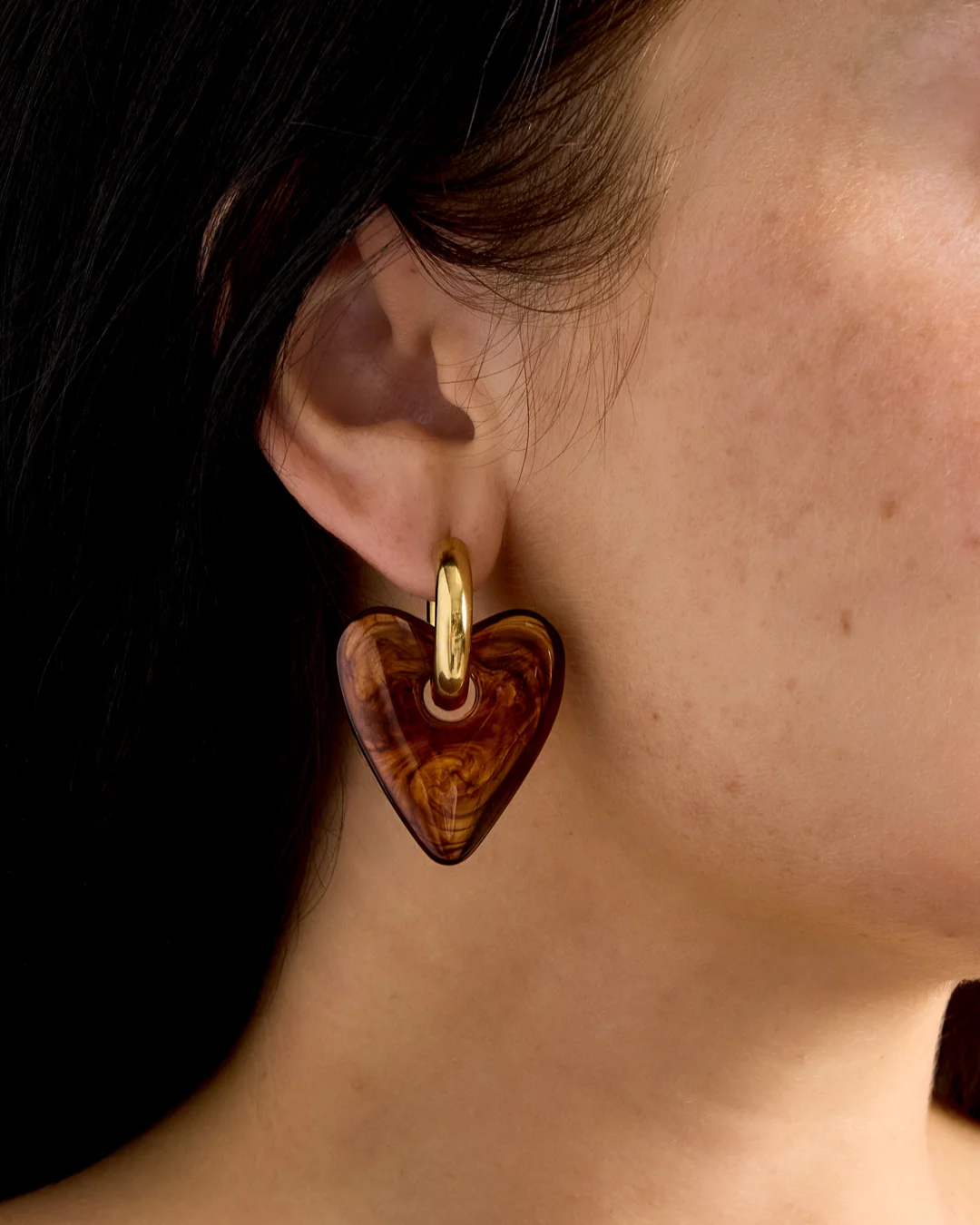 Oorbellen | Tortoise heart | Goud & bruin