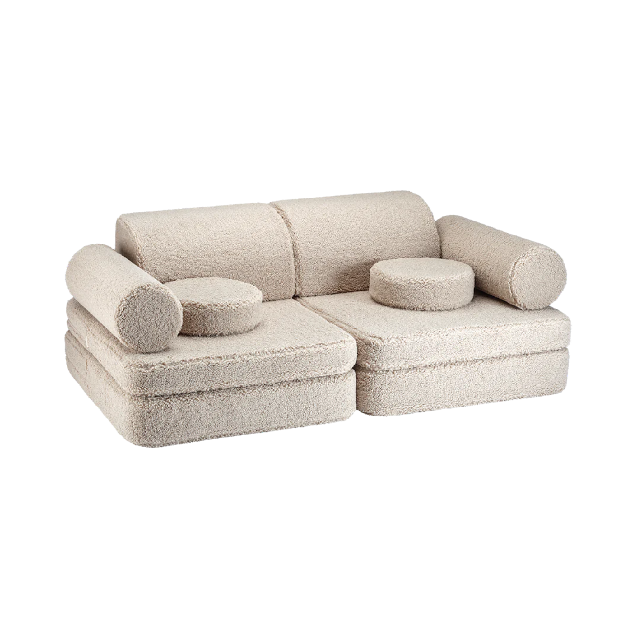 Modulaire kinderbank & speelset | 9-delig | Beige teddystof