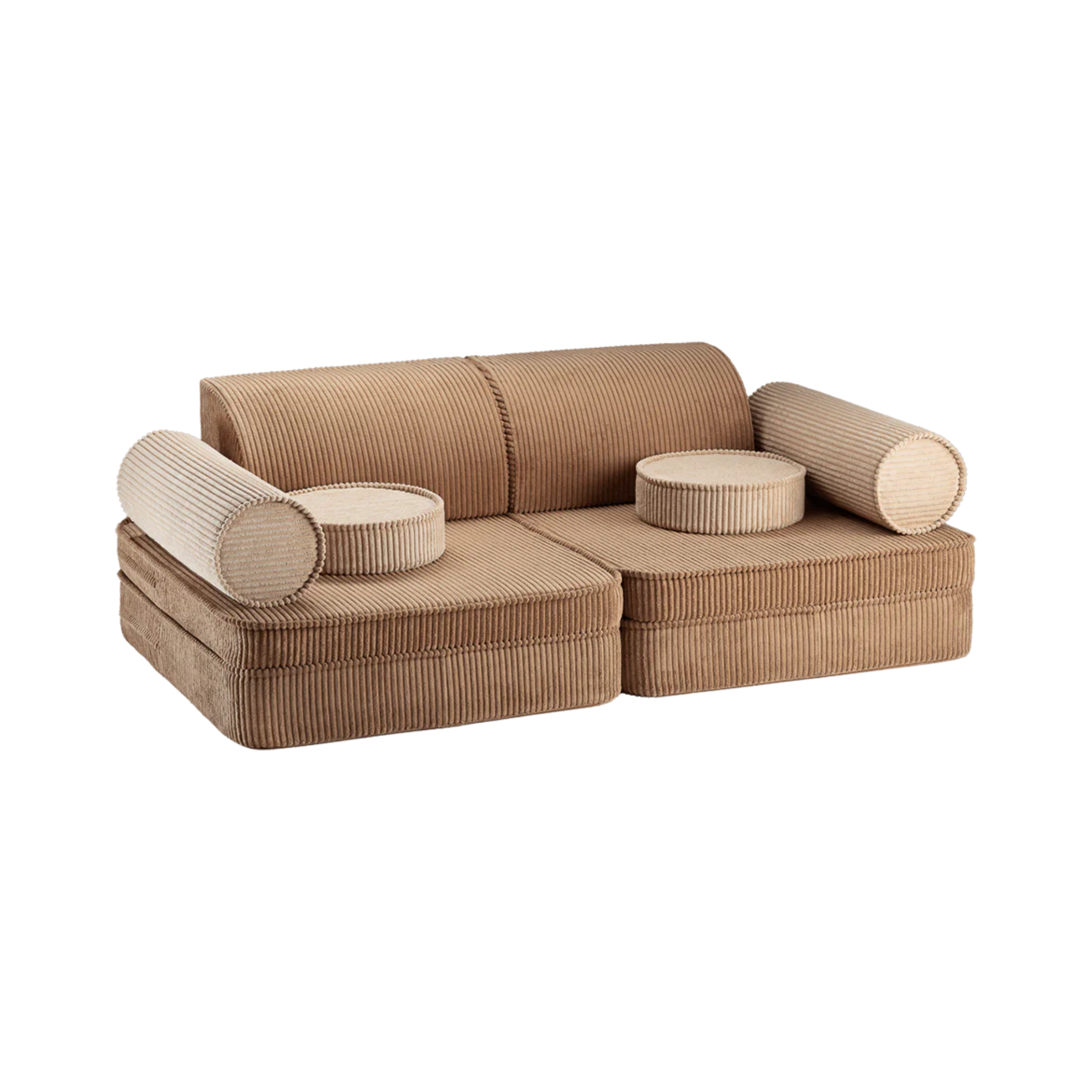 Modulaire kinderbank & speelset | 9-delig | Bruine & beige ribstof