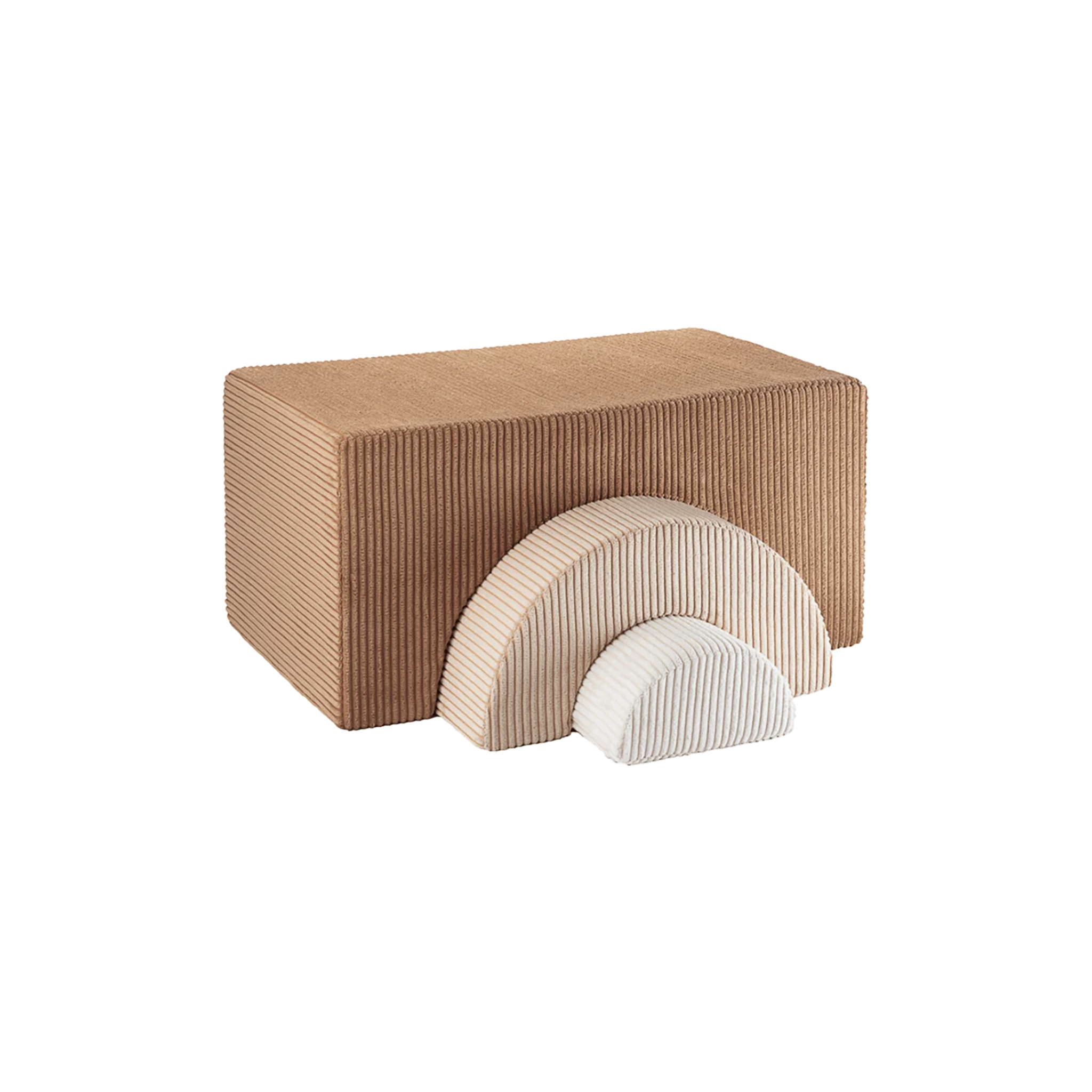 3-delige speelset in bruin - beige - wit ribstof. Om lekker mee te spelen, te stapelen of op te zitten. Multifunctioneel.